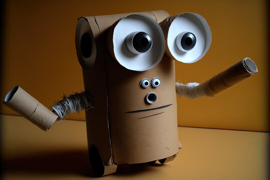 Robot made of toilet paper roll, recycling, children's creativity, Kids craft. Generative AI