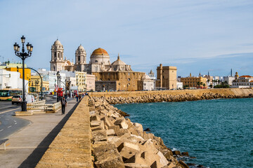 Wall Mural - Cadiz cityscape with the cathedral and Atlantic Ocean, Andalusia, Spain