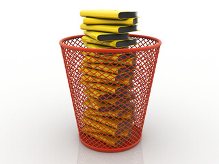 Poster - 3d rendering folder with documents in recycle bin