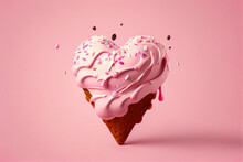 Strawberry Ice Cream On Pink Background. Generative AI