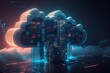 Leinwandbild Motiv Cloud computing technology concept background, digital illustration generative AI