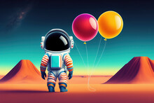 Astronaut Exploring Mars Surface With Balloons. Generative AI