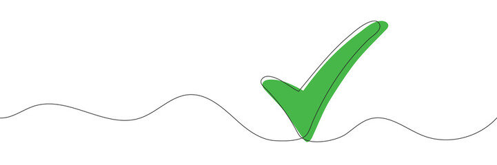 Continuous line drawing check mark icon. Single line confirmation icon