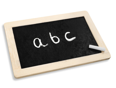 Wooden board with abc text and chalk