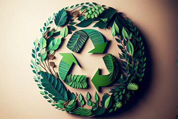 Wall Mural - Green recycle icon eco papercut nature concept