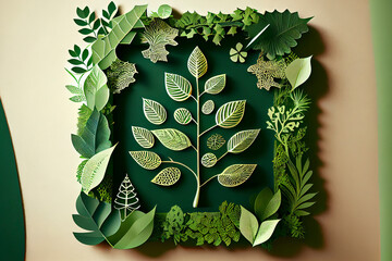 Wall Mural - Green recycle icon eco papercut nature concept