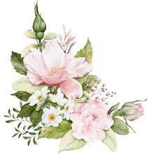 Watercolor Arrangement With Pink Rose Bouquet