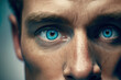 guy human with blue eyes in a macro closeup. Optimal vision test idea. Generative AI