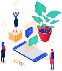 Aufkleber - Chatting online - modern colorful isometric illustration
