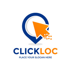 Click location vector logo template. This design use mouse cursor and pig or gps symbol. Suitable for business, map.