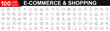 © vectorsanta - E-commerce icon 100 set. Shopping icons 100 set. Online shopping. Delivery elements. Outline icons collection. E-commerce for web development. Vector illustration