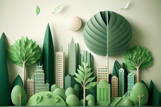 green eco friendly city and urban forest landscape abstract