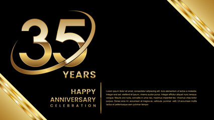 35th Anniversary Celebration. Template design with gold color for anniversary celebration event, invitation, banner, poster, flyer, greeting card. Logo Vector Template Illustration