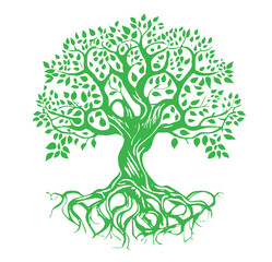 Sticker - Tree of life silhouette with roots sketch Vector illustration.