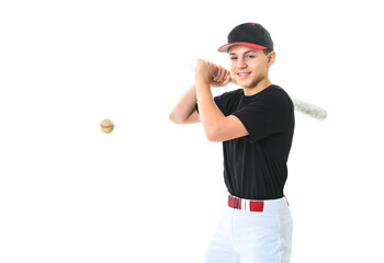 Wall Mural - teen baseball player Studio shot over white.