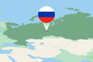 Wall Mural - Map illustration of Russia with the flag. Cartographic illustration of Russia and neighboring countries.