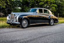 Two-toned, Gray And Black, Classic, Antique, Luxury Car On A Rural Road