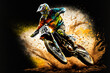 Dirt bike rider doing a big jump. Supercross, motocross, high speed. Sport concept. Digital art	
