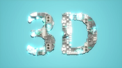 Poster - modern glowing cybernetic text 3D on blue background - abstract 3D illustration