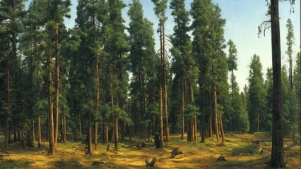  Painting, spruce forest, painted with oil paints. 