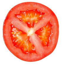 Slice Of Tomato Isolated On White Background. Top View, Flat Lay.