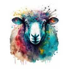 Abstract Watercolor Image Of A Sheep Created With Generative AI Technology