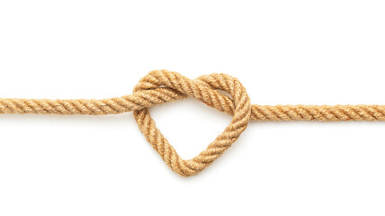 Rope with a heart shaped knot on white background