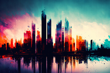 Artistic Abstract Painting of Skyscrapers