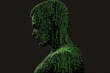 Human silhouette made from binary codes in green color. Illustration AI