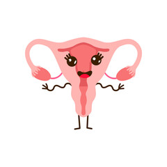 Wall Mural - happy comic uterus flat vector illustration. cute healthy uterus cartoon character on white backgrou