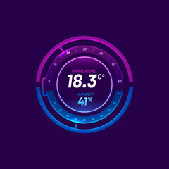 Poster - Thermostat smart thermometer and temperature control dial. Home climate control system, conditioning, heat and cooling regulator or controller screen, temperature and humidity measure vector indicator