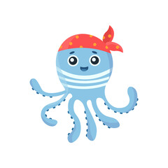 Wall Mural - Cute octopus character flat vector illustration. Cartoon character, cute blue octopus, underwater animal. Adventure concept