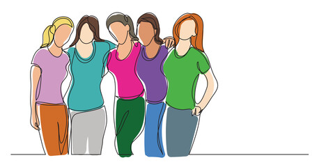 Wall Mural - team of young female athletes standing together colored - PNG image with transparent background