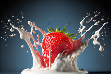 Wall Mural - Ripe for the Taking - a Strawberry's Flight Through a Milk Storm.