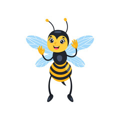 Wall Mural - funny bee cartoon character flying vector illustration. cute flying comic mascot isolated on white b