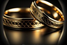 Gold Wedding Rings On A Black Background Printspace ,ai, Generative AI