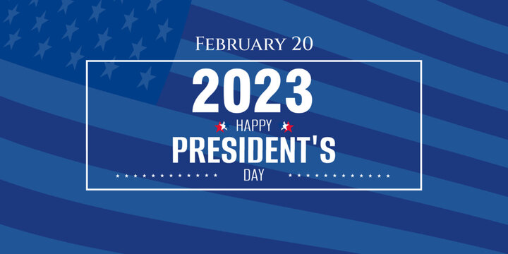 Wall Mural - Happy Presidents Day greeting card, sale flyer, banner, poster with american flag 2023 number.  Presidents day holiday in USA.  Patriotic calligraphy on color background. Vector illustration