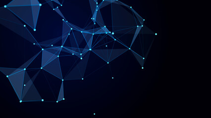 Fototapete - Distribution of lines and points in space. Digital background of data network connection. 3D rendering.