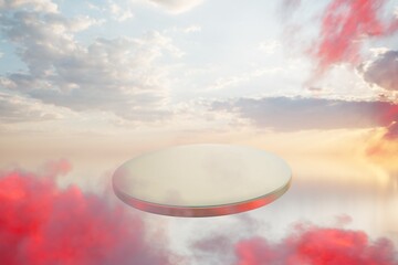 Poster - a round podium for placing goods or text on the cloud mount. 3D render