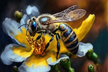 Bee Pollinating A Yellow Flower ,ai, Generative AI
