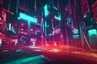 © Melissa - Cyberpunk futurist night road city IA
