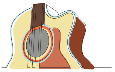 continuous line drawing acoustic guitar closeup view colored - PNG image with transparent background
