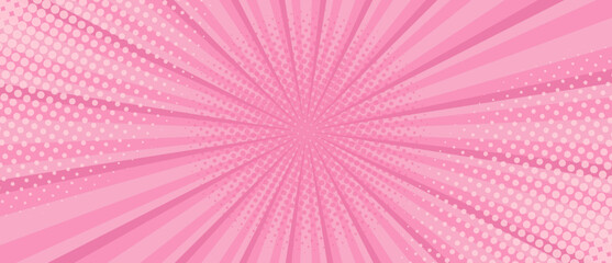 Vibrant Pink Sunburst Background. Comic halftone style Radial geometric Vector Illustration