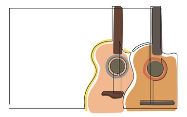 Wall Mural - continuous line drawing two guitars frame colored - PNG image with transparent background