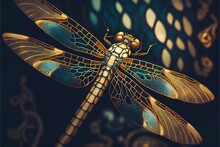 Dragonfly On Blue Background  ,ai, Generative AI