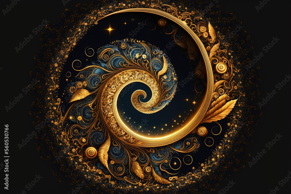 Space background with golden spiral. Astrology and fantasy illustration ...
