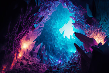 Wall Mural - Crystal cave setting. Generative AI