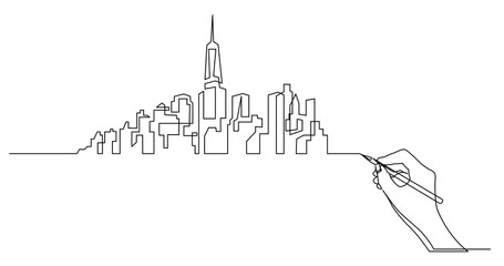 Poster - hand drawing business concept sketch of city buildings skyline - png image with transparent backgrou