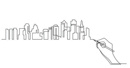Poster - hand drawing business concept sketch of city skyscrapers skyline - png image with transparent backgr