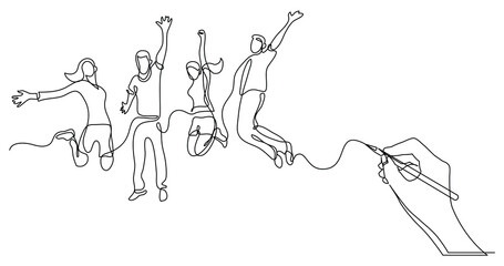 Poster - hand drawing business concept sketch of happy jumping people - png image with transparent background